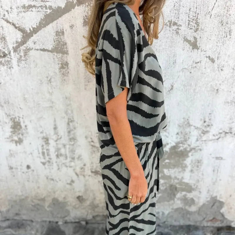 🔥 Hot Sale🔥Women's Zebra Print V-Neck Top & Pants Two-Piece Set