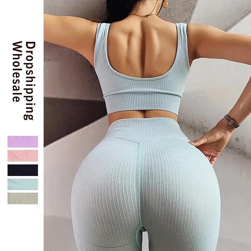 2 Piece Set Workout Clothes for Women Sports Bra and Leggings Set Sports Wear for Women Gym Clothing Athletic Fitness Set