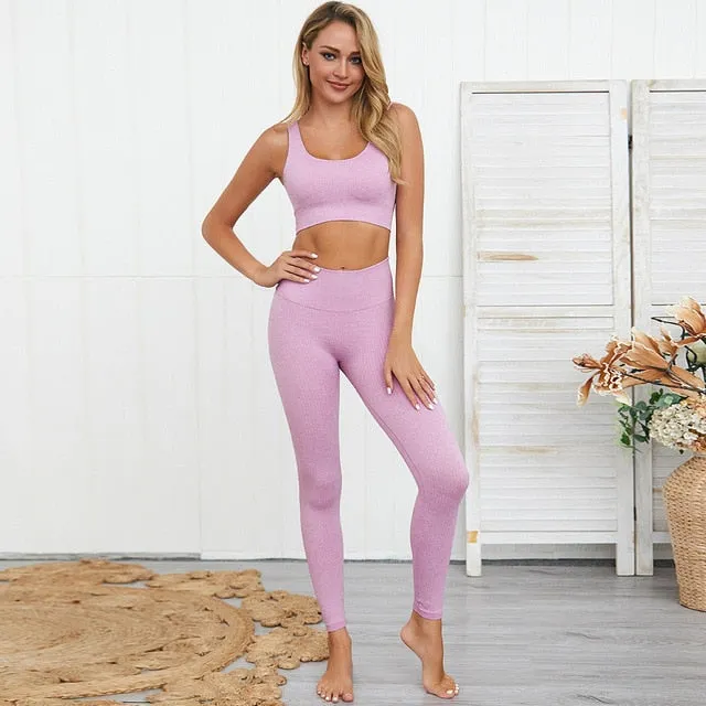 2 Piece Set Workout Clothes for Women Sports Bra and Leggings Set Sports Wear for Women Gym Clothing Athletic Fitness Set