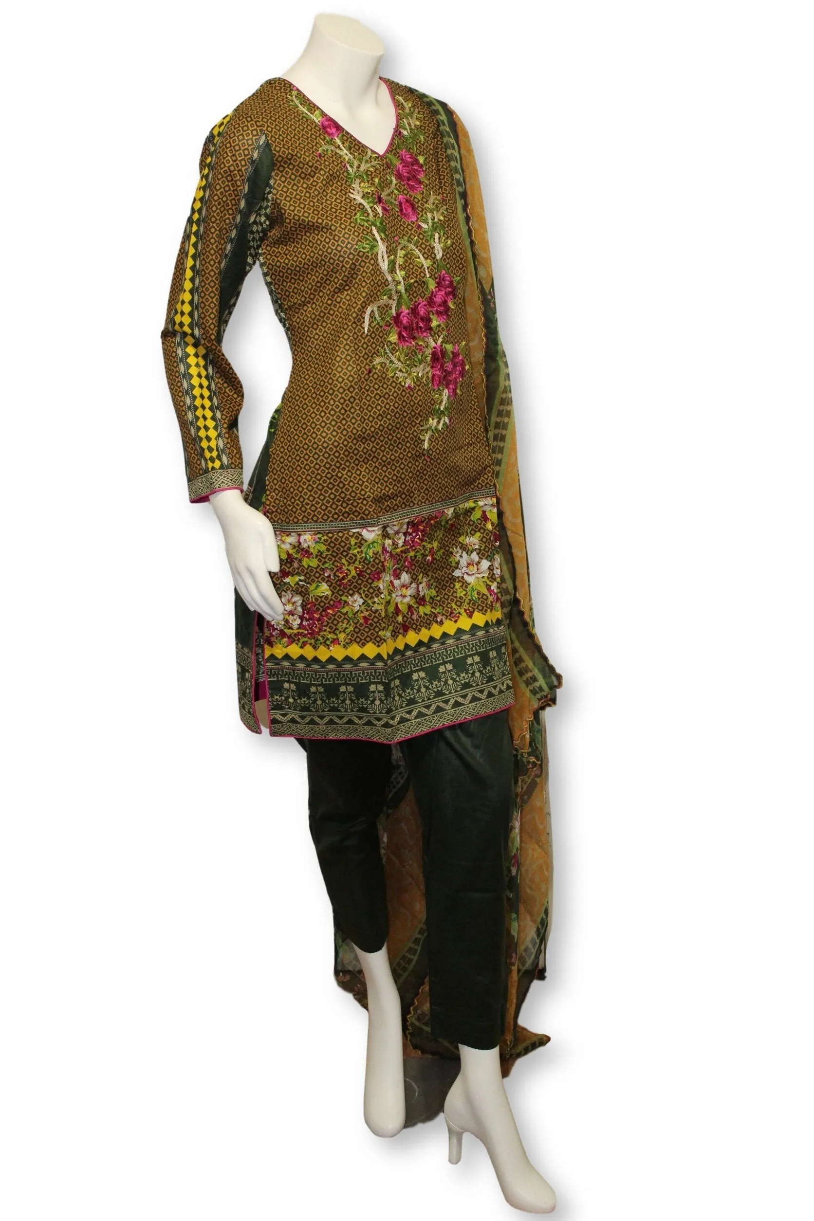 A17 Pakistani Indian Fine Design 3 Pcs Embroidered  Lawn Suit