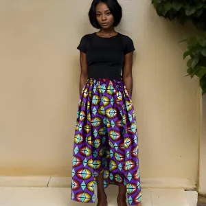 African Wax Purple Print Caped Capri Pants