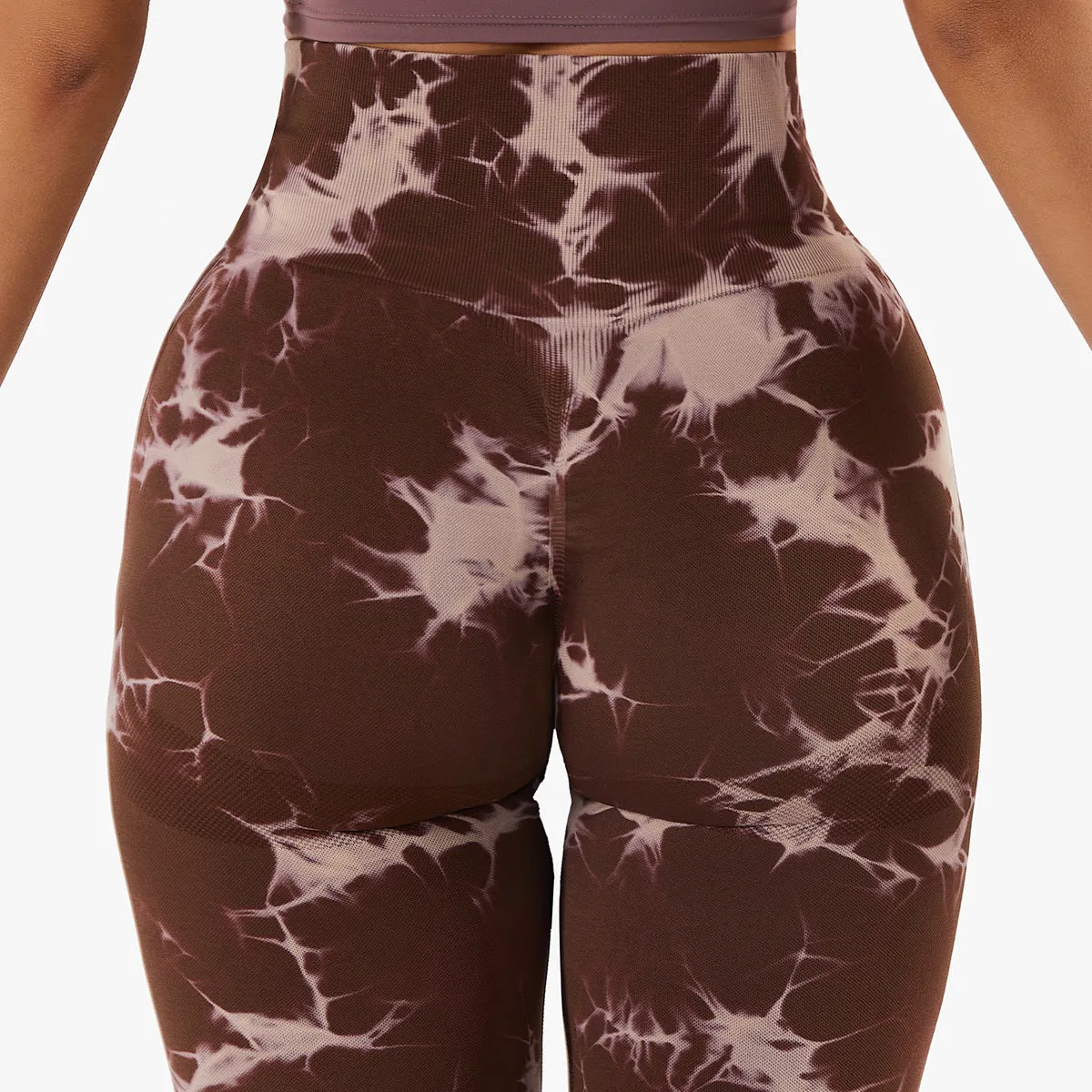 Attractive Seamless-women High Waist Knitted Tie Dye Scrunch Butt Lifting Yoga Leggings Pants