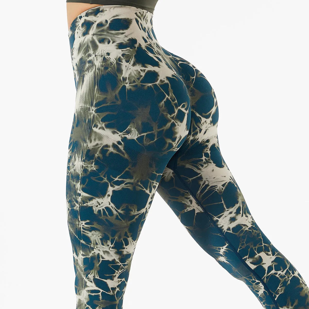 Attractive Seamless-women High Waist Knitted Tie Dye Scrunch Butt Lifting Yoga Leggings Pants