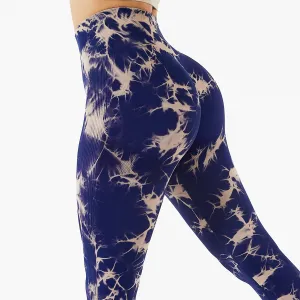 Attractive Seamless-women High Waist Knitted Tie Dye Scrunch Butt Lifting Yoga Leggings Pants