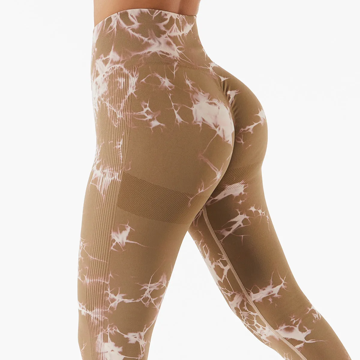 Attractive Seamless-women High Waist Knitted Tie Dye Scrunch Butt Lifting Yoga Leggings Pants