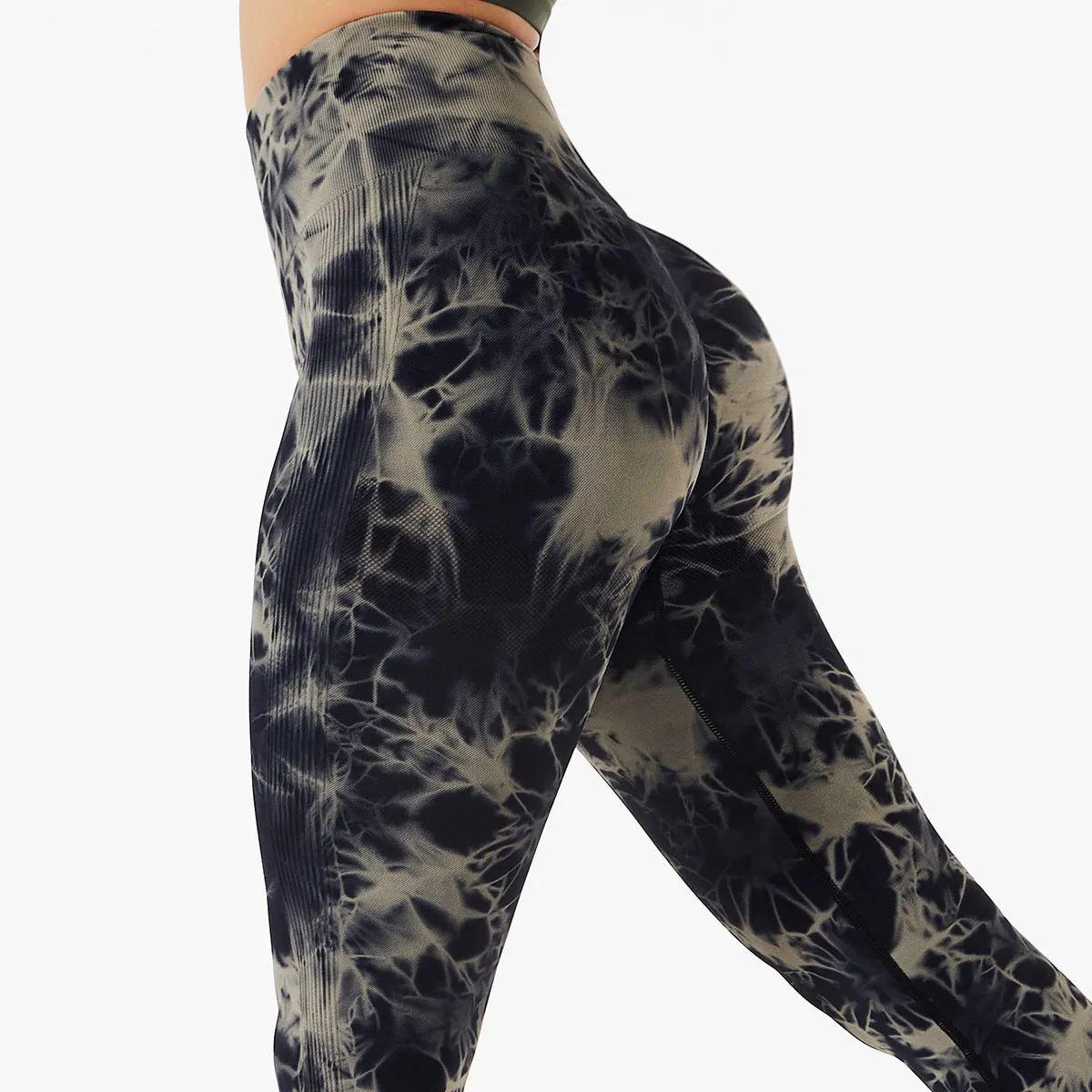 Attractive Seamless-women High Waist Knitted Tie Dye Scrunch Butt Lifting Yoga Leggings Pants