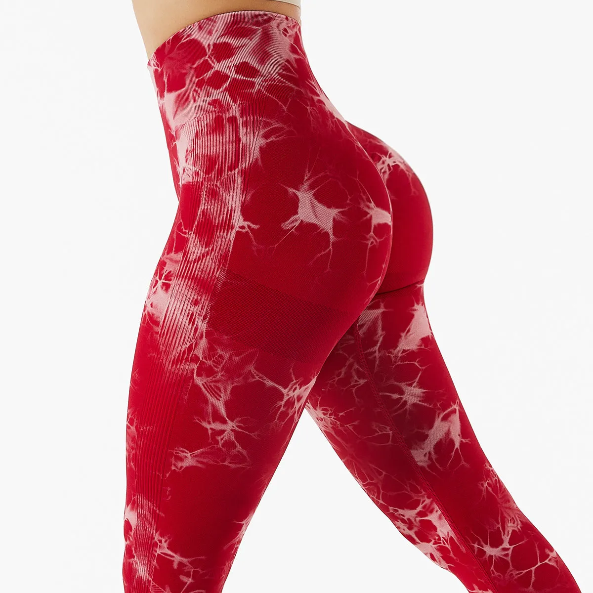 Attractive Seamless-women High Waist Knitted Tie Dye Scrunch Butt Lifting Yoga Leggings Pants
