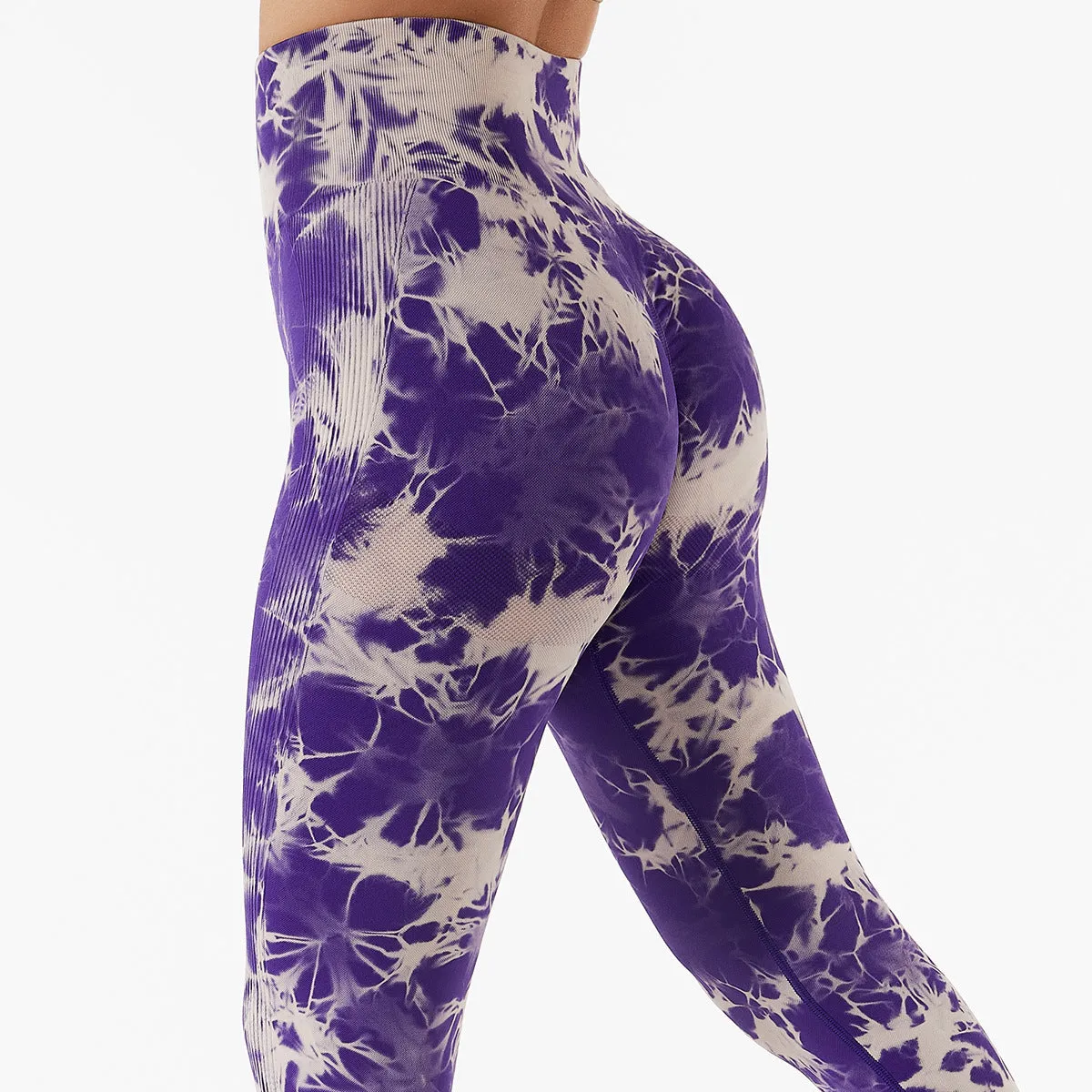 Attractive Seamless-women High Waist Knitted Tie Dye Scrunch Butt Lifting Yoga Leggings Pants
