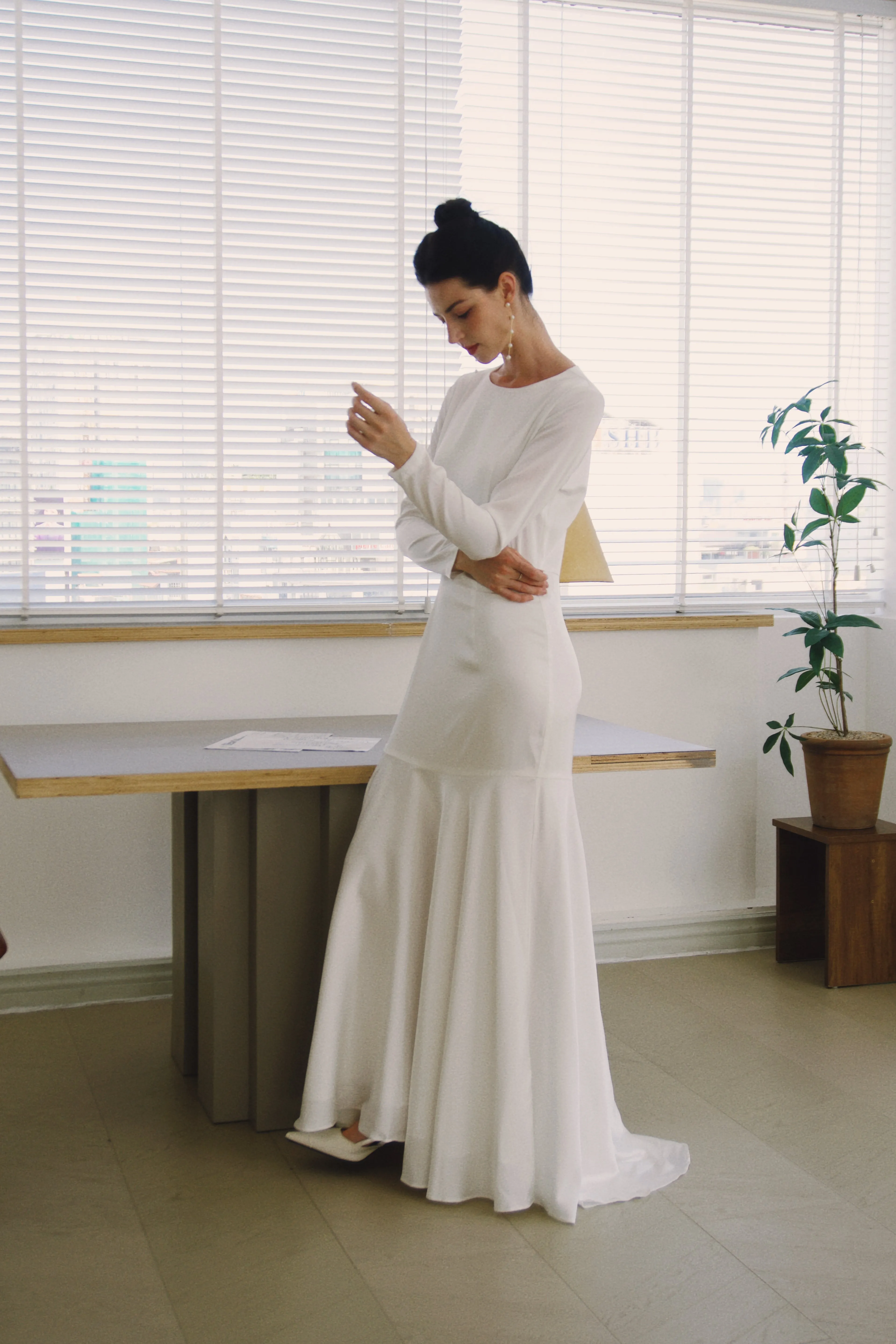 Aurora Long Sleeves Mermaid Style Satin Gown
