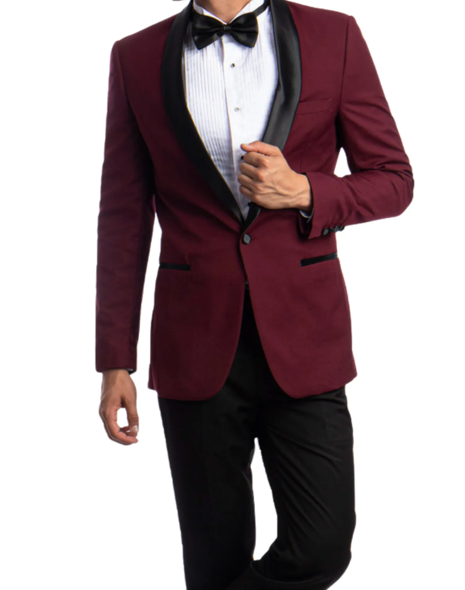 Azzuro Solid Slim Fit Tuxedo - Burgundy with Black