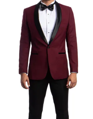 Azzuro Solid Slim Fit Tuxedo - Burgundy with Black