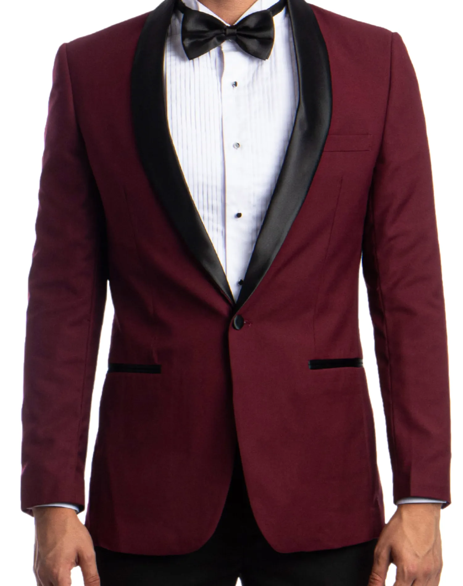 Azzuro Solid Slim Fit Tuxedo - Burgundy with Black
