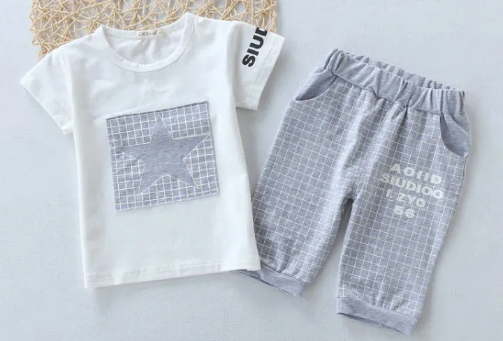 Baby Girls Boys Clothes Brand Summer Kids Clothes Sets Short Sleeved T-Shirt Pants Suit Star Printed Clothes Newborn Sport Suits