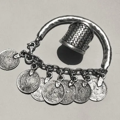 Bande de Vagabonds Silver Toned Mixed Metal Turkish Adjustable Size Woven Patterned Ring