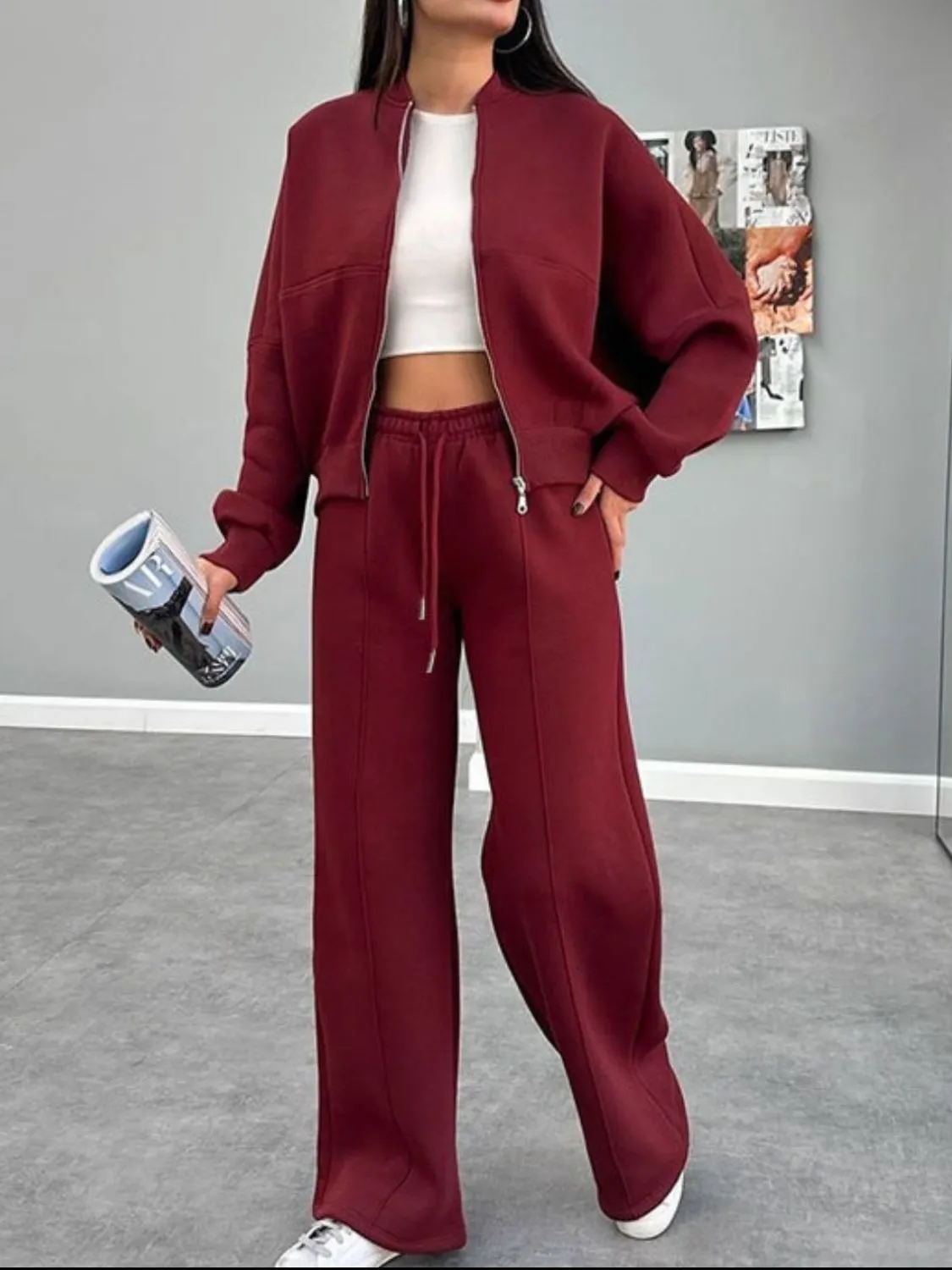 Baseball Collar Pants Set