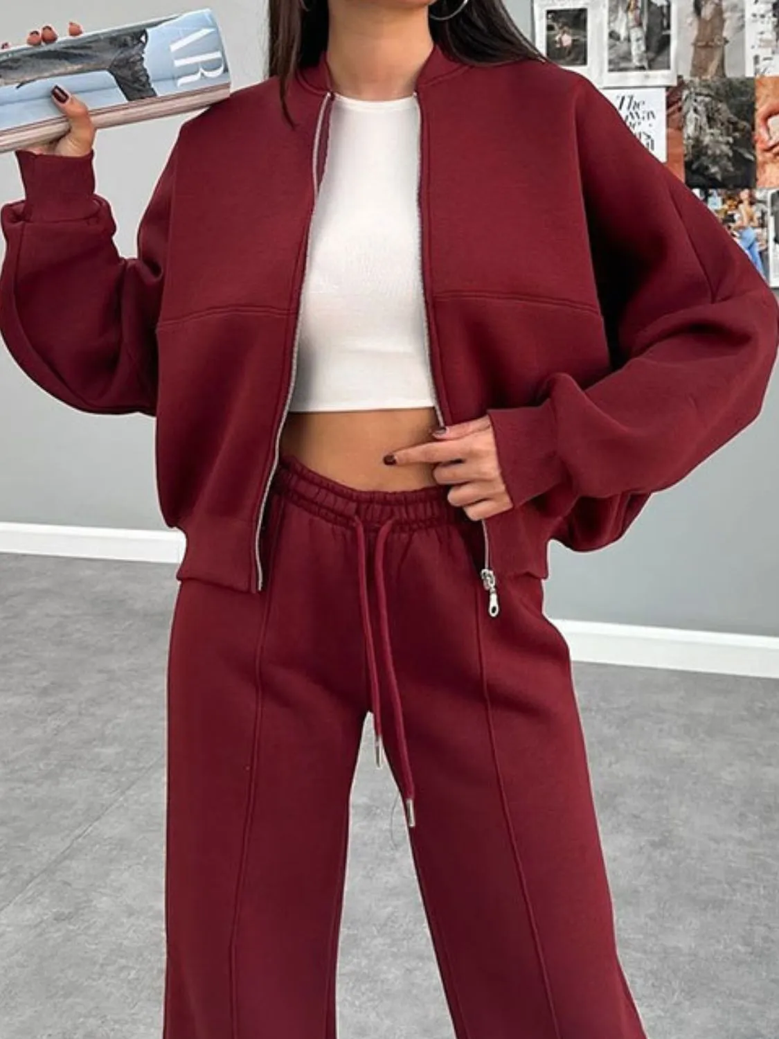 Baseball Collar Pants Set
