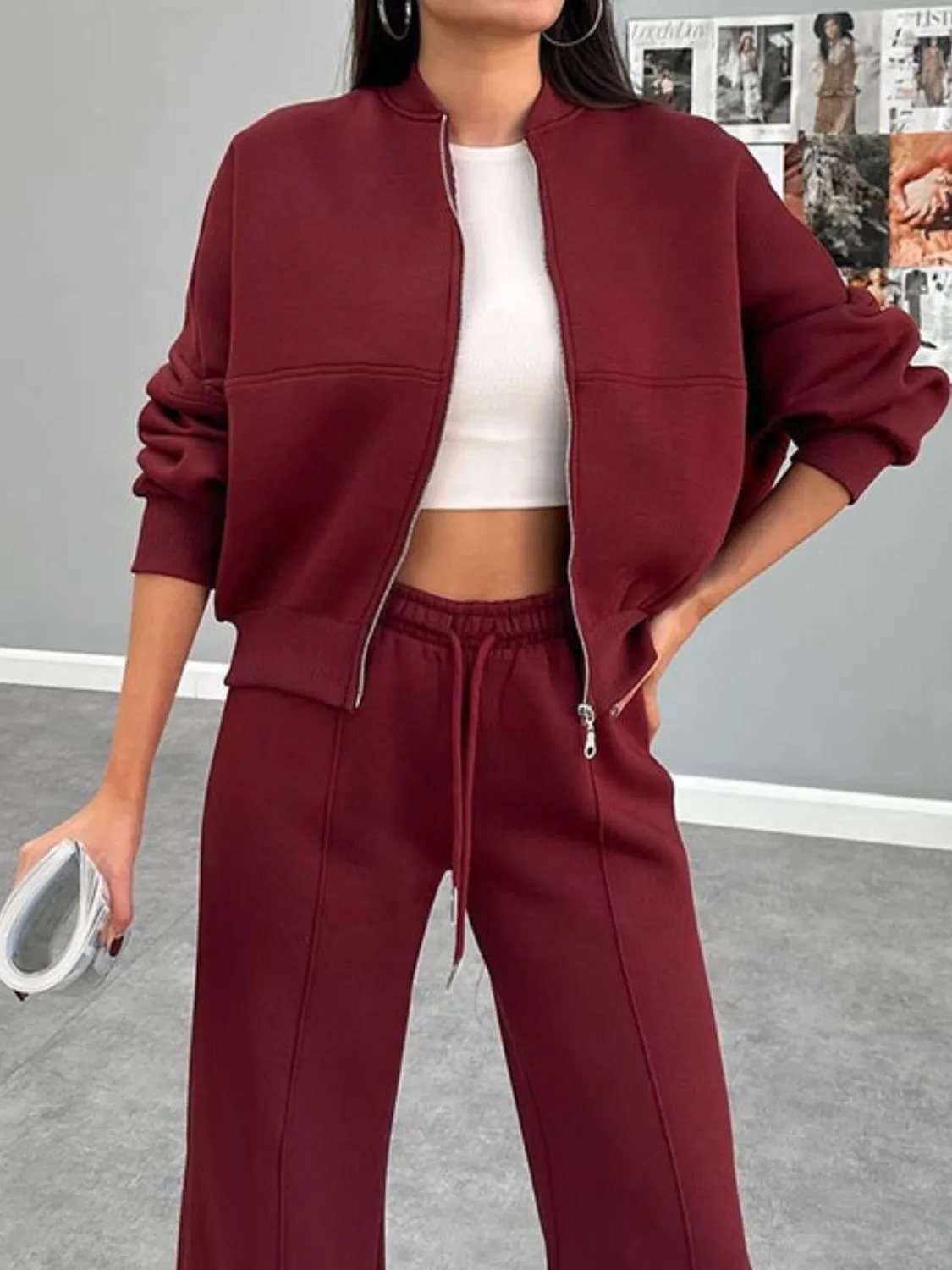 Baseball Collar Pants Set