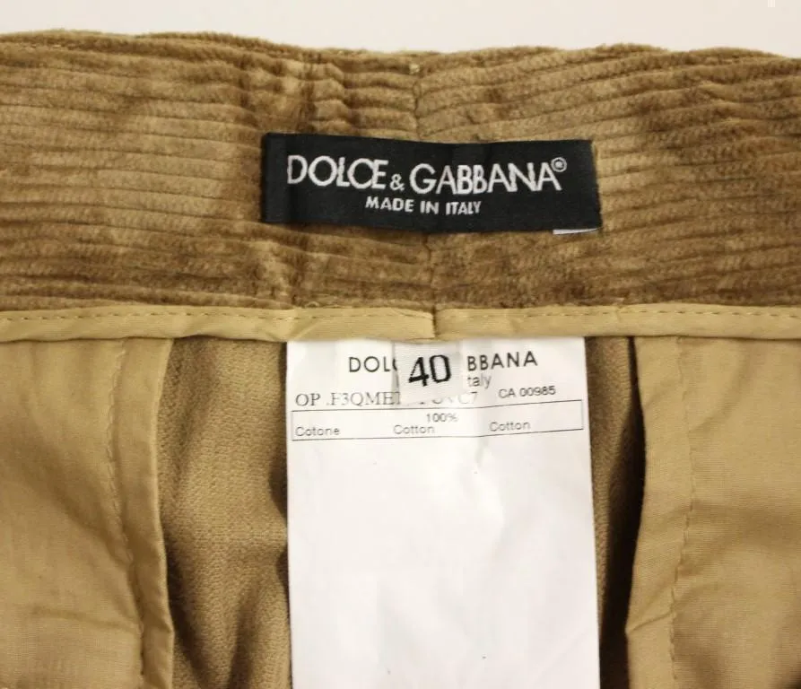 Beige Corduroys Boot Cut Logo Casual Pants