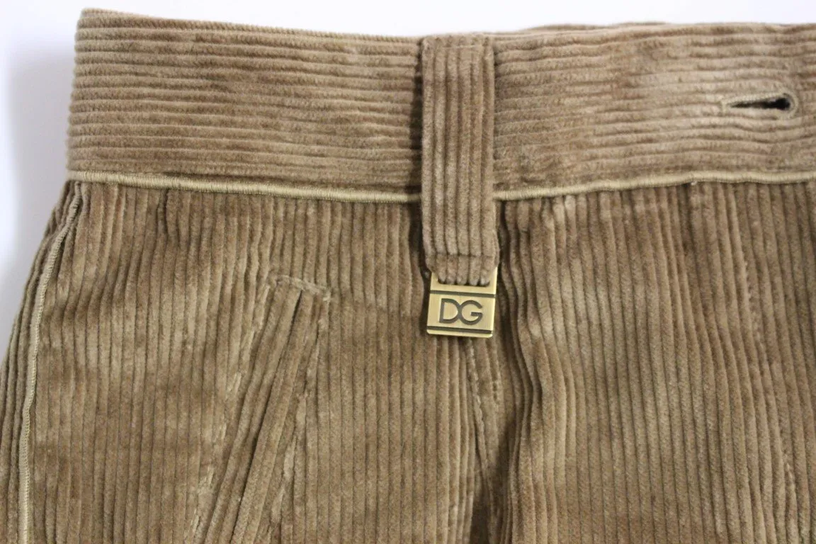 Beige Corduroys Boot Cut Logo Casual Pants