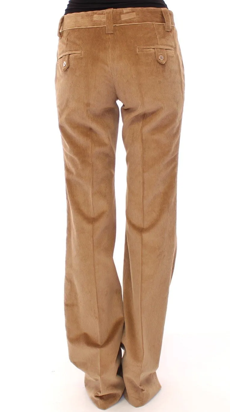 Beige Corduroys Boot Cut Logo Casual Pants