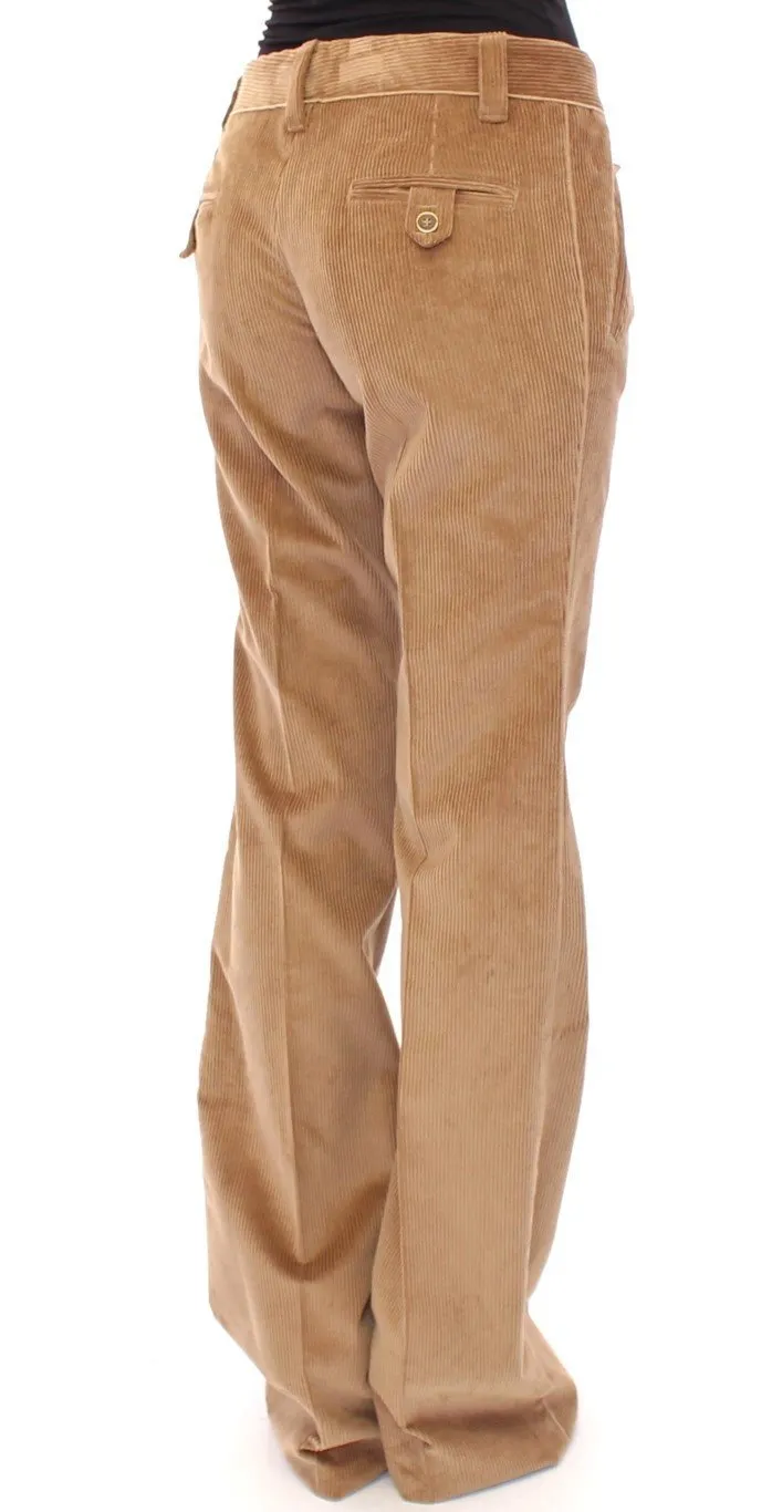 Beige Corduroys Boot Cut Logo Casual Pants