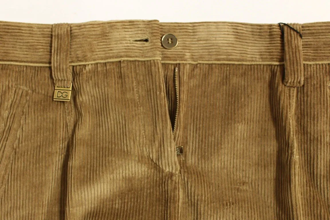Beige Corduroys Boot Cut Logo Casual Pants