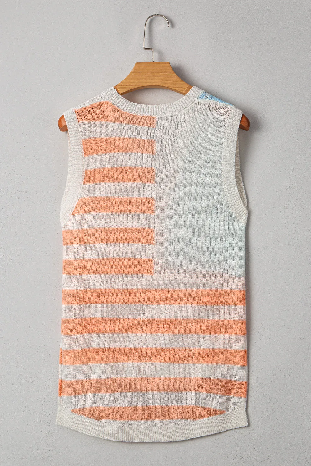 Beige USA Flag Notched Neckline Loose Knit Vest