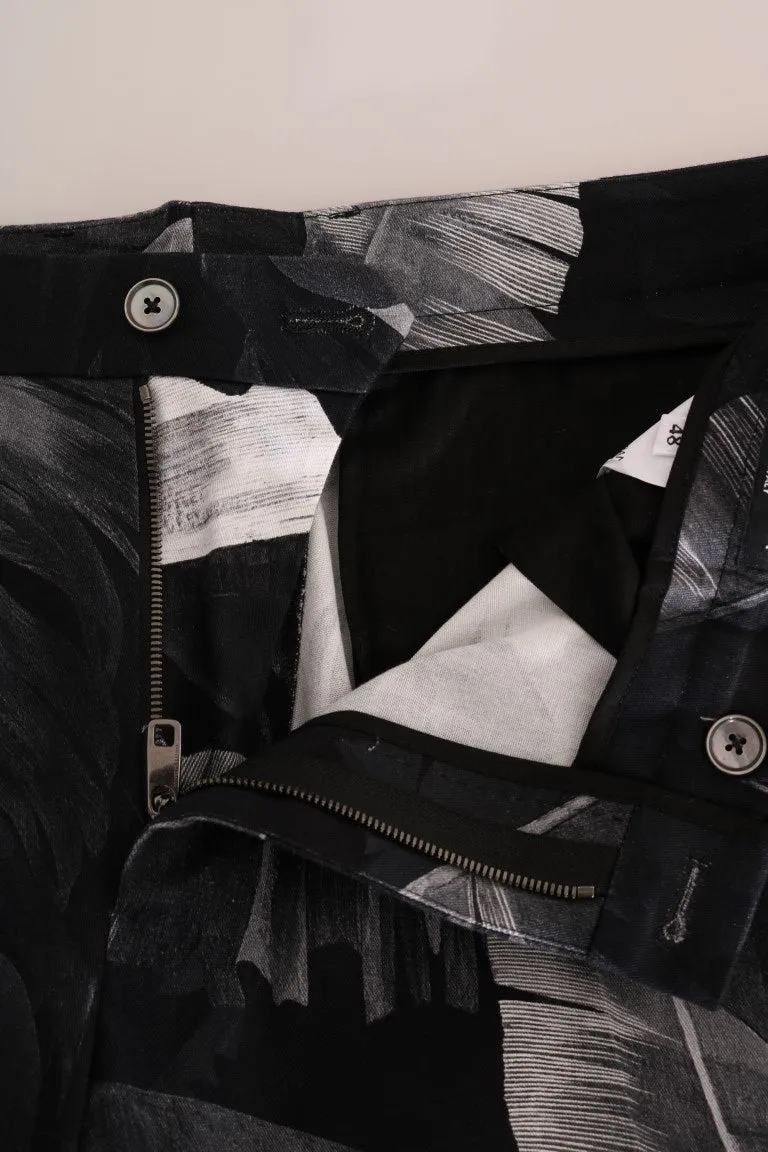 Black Banana Leaf Cotton Stretch Slim Pants