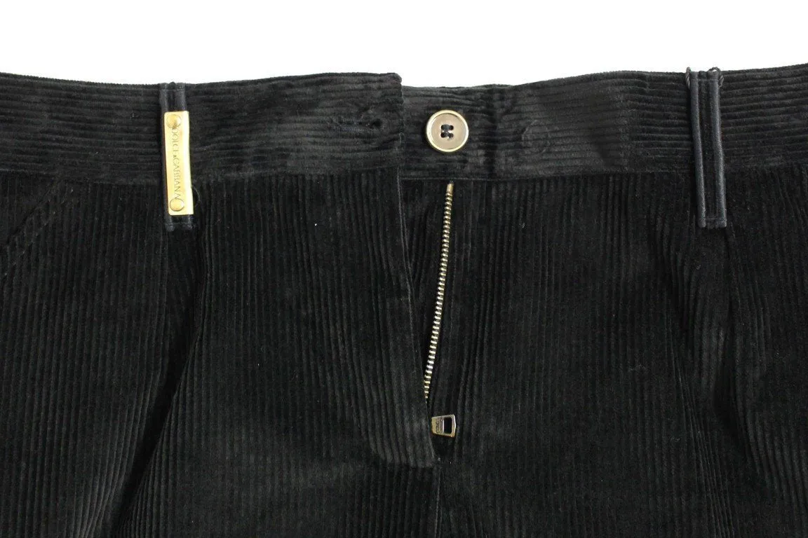 Black Corduroys Straight Logo Casual Pants