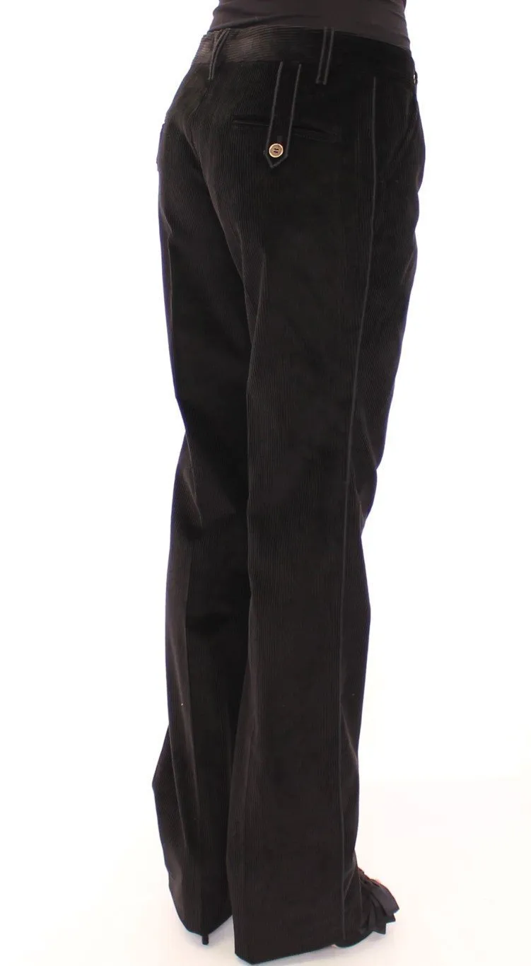 Black Corduroys Straight Logo Casual Pants