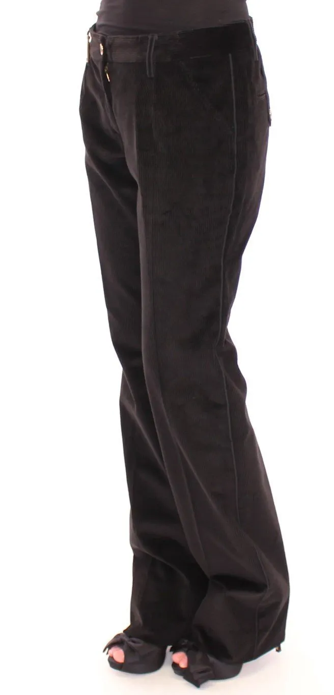Black Corduroys Straight Logo Casual Pants