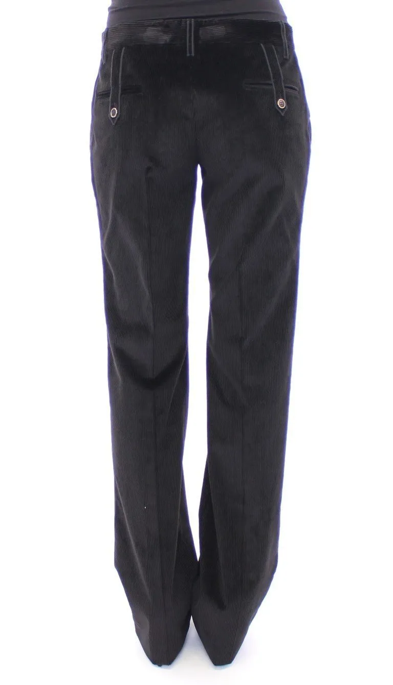 Black Corduroys Straight Logo Casual Pants