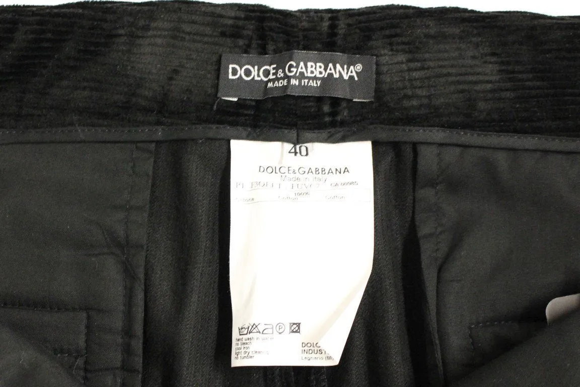 Black Corduroys Straight Logo Casual Pants