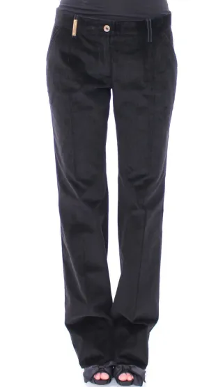 Black Corduroys Straight Logo Casual Pants