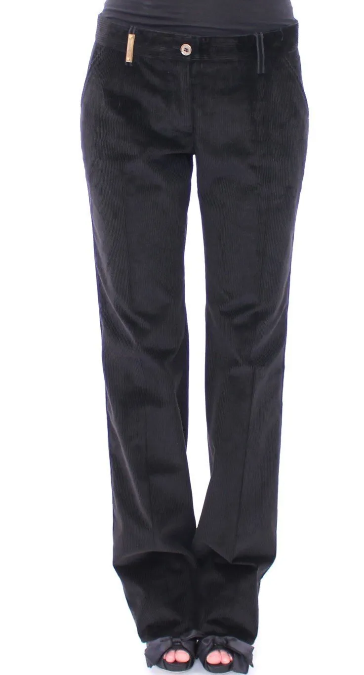 Black Corduroys Straight Logo Casual Pants