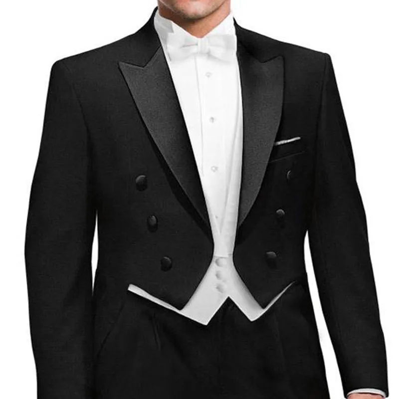 Black Wedding Groom Man Tail  Suits 3 Piece Set