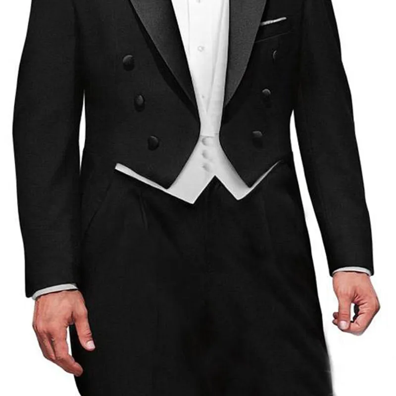 Black Wedding Groom Man Tail  Suits 3 Piece Set