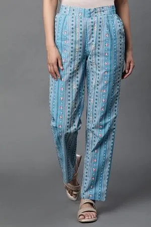 Blue Check Print Narrow Palazzo