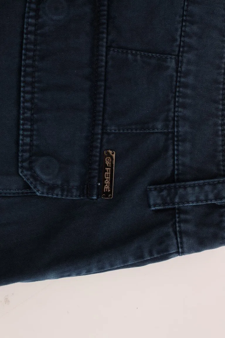 Blue Cotton Cargo Casual Pants