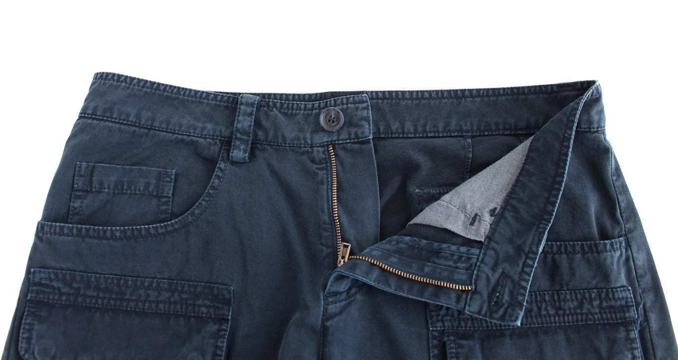Blue Cotton Cargo Casual Pants