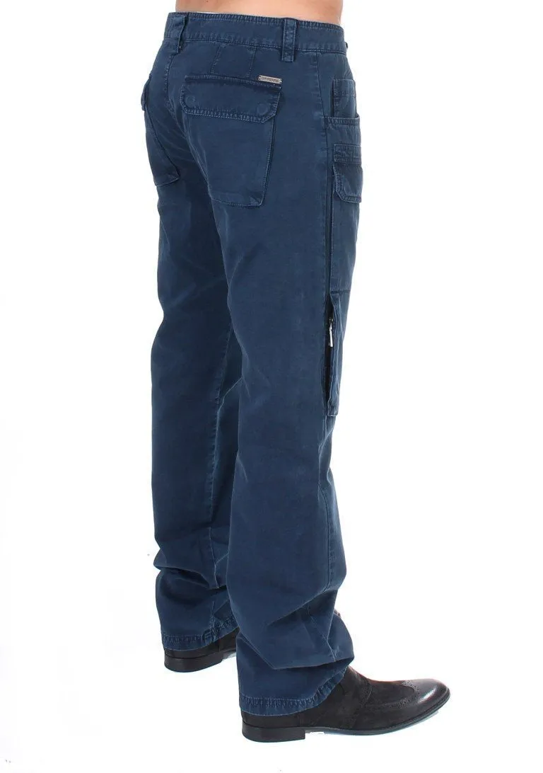 Blue Cotton Cargo Casual Pants