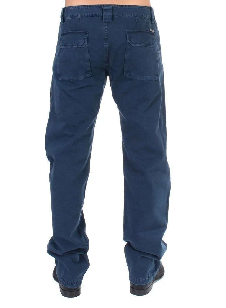 Blue Cotton Cargo Casual Pants