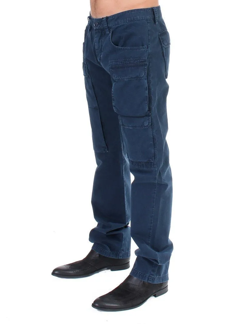 Blue Cotton Cargo Casual Pants