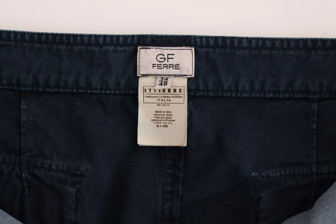 Blue Cotton Cargo Casual Pants
