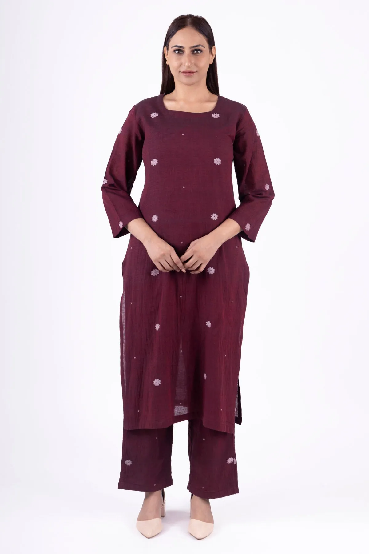Brick Red Handwoven Kurta Set