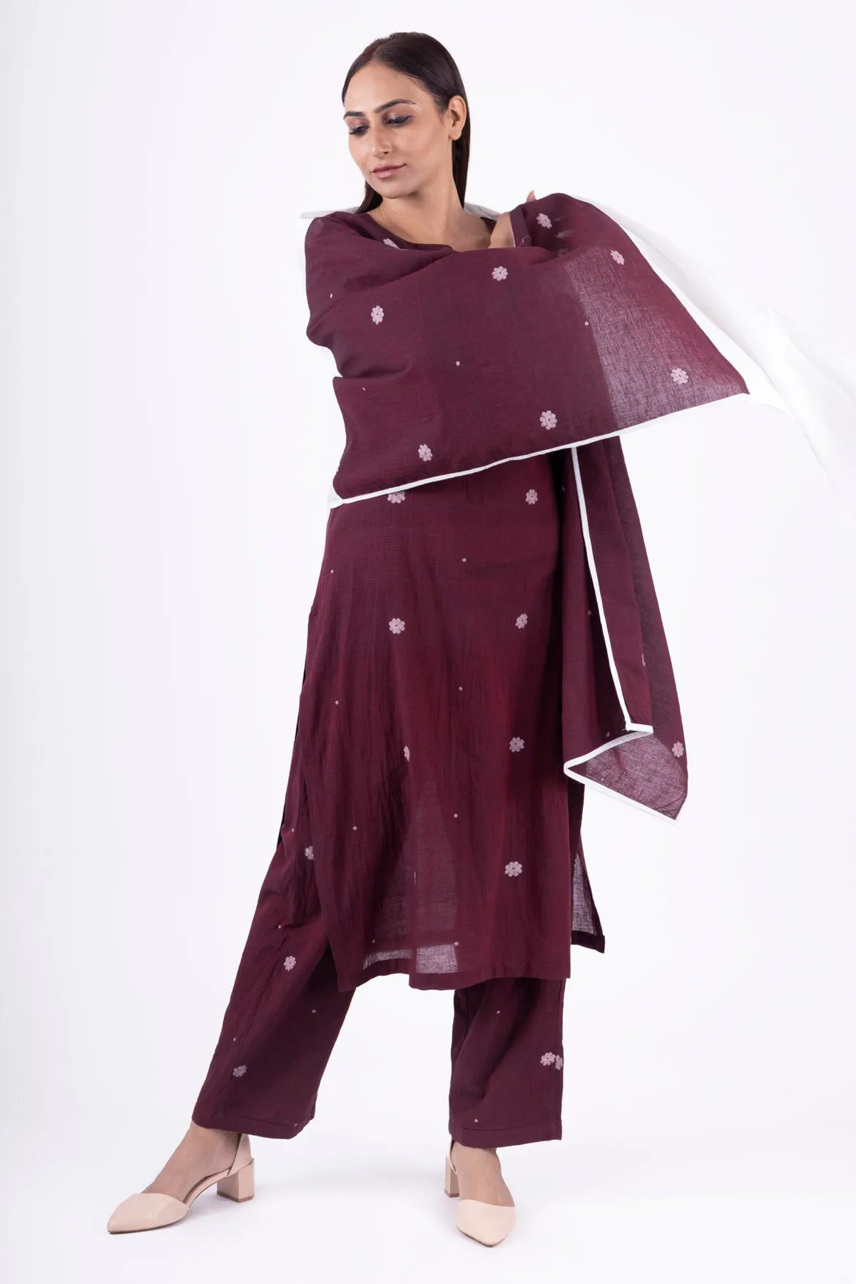 Brick Red Handwoven Kurta Set