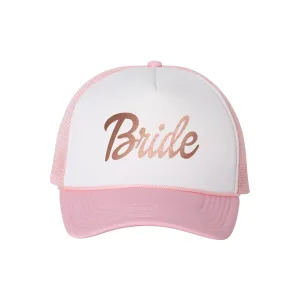 Bride Pink and White Trucker Hat w Rose Gold