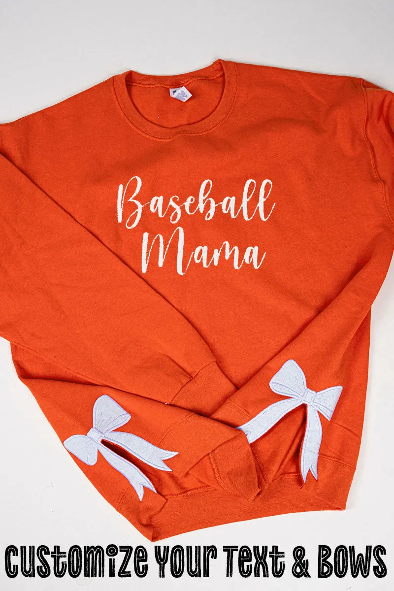 Burnt Orange You Design It Embroidered Side Bows Unisex NuBlend Crew Sweatshirt *Customize Your Text and Bows