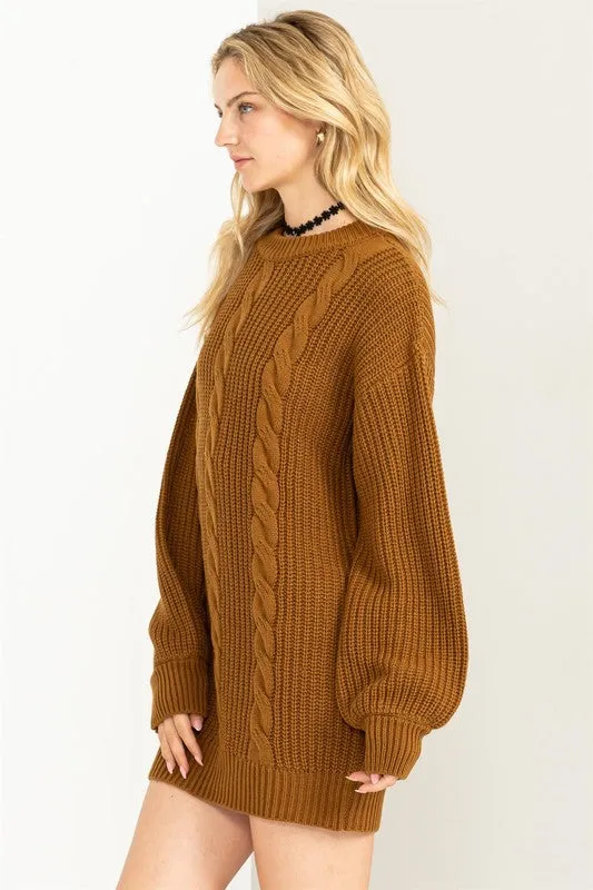 Cable-Knit Ribbed Sweater Dress