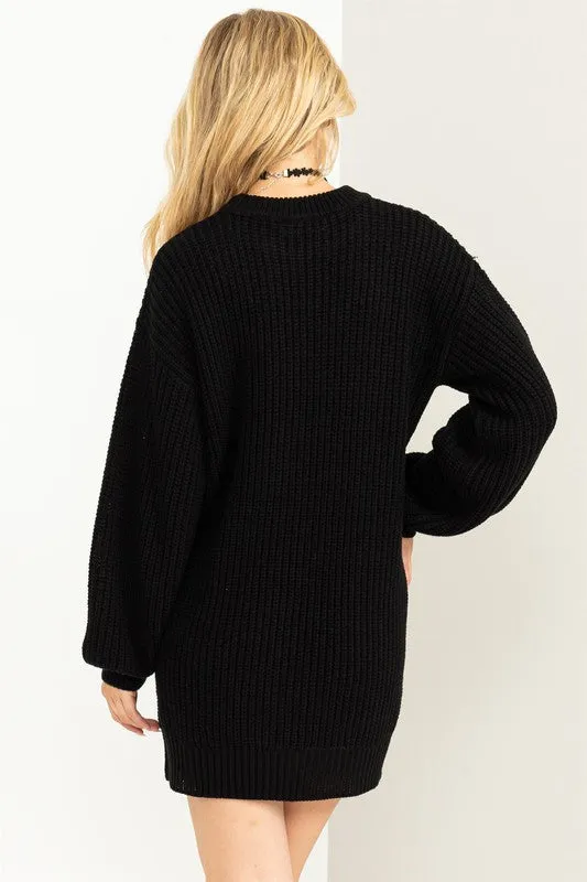 Cable-Knit Ribbed Sweater Dress